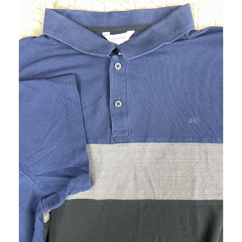 Calvin Klein Men’s XL Extra Large Black Gray Blue Short Sleeve Polo Shirt
